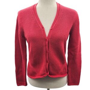 WilliSmith Red 100% Cotton Chunky Shaker Knit V-Neck Button Cardigan Sweater S